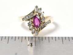 Beautiful 14K Yellow Gold Red Garnet and Diamond Ring