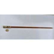 Wooden Walking Stick with Hidden Brass Telescope and Compass Handle