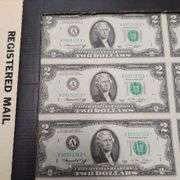 1976 16 Bill, Uncut Sheet of 2 Dollar Star Notes - OGP