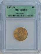 Very choice BU 1901-S US $5 Liberty Gold Piece. ICG MS63