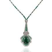 18k White Gold and Emerald Diamond Pear Necklace