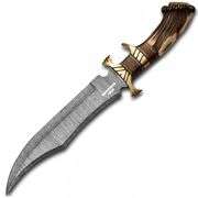 Damascus Steel Hunting Knife Stag Antler Handle