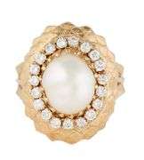 Baroque Pearl and 0.55ctw Diamond Frame Cocktail Ring in 18K