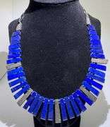 Art Deco Style Blue Lapis and Diamond Necklace