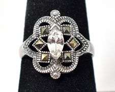 CZ and Marcasite Gemstone Ring in Sterling Silver