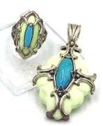 Set of Carolyn Pollack Relios sterling silver agate pendant and ring