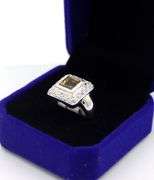 14kt White gold Square Citrine Bezel Set & Halo diamond Ring