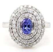 14kt White gold Tanzanite and diamond triple frame ring