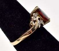 Elegant 10K Yellow Gold Diamond and Red Garnet Gemstone Ring