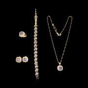 Gorgeous 18 Kt Gold Plate 5 Piece Lab Simulated Amethyst and Diamond Jewelry Set