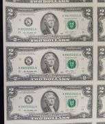 2013 Two Dollar Bill Uncut Currency Sheet, 16 Notes