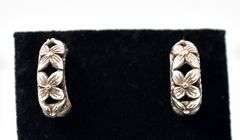 Flower J-Hoop Earrings in Sterling Silver