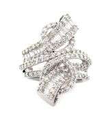 18kt White gold 4.50ctw Round and Baguette Diamond Frame Swirl Bypass Cocktail Ring