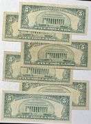 6 1963 Series $5 Red Seal US Notes.