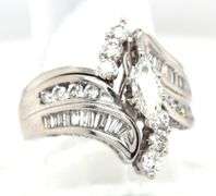 14kt White gold approximate 1ctw RBC and baguette diamond bridal set