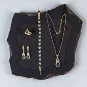 18 Kt Yellow Gold Plate 4 Piece Lab Simulated Emerald Jewelry Set