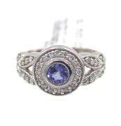 14kt White gold Bita By Effy Round Tanz & Dia Halo Milgrain Ring