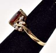 Elegant 10K Yellow Gold Diamond and Red Garnet Gemstone Ring