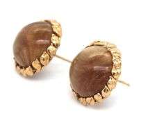 14kt Yellow gold round tiger eye stud earrings