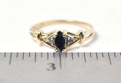 Beautiful 10k yellow Gold Blue Sapphire and Diamond Ring