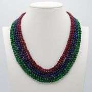 Stunning Mined From The Eatrth 351.5 Ctw Natural Ruby Emerald Blue Sapphire Necklace