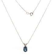 925 Sterling silver oval blue topaz pendant on chain
