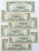 6 1963 Series $5 Red Seal US Notes.