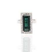 Platinum 900 Natural Green Tourmaline and Natural Diamond Ring
