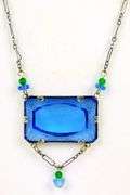 Deco Sterling Carved Glass Necklace