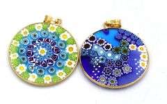 Lot of 2 925 sterling silver Murano Millefiori pendants