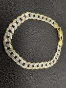 Gold Plated Sterling Silver 925 Pave 2-Tone 7.6mm Curb Chain Link Italy Bracelet 8" inch
