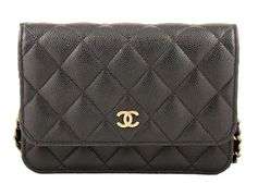 Chanel Black Caviar Quilted On Chain Mini Wallet