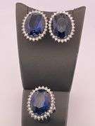 CERTIFIED 18K WHITE GOLD DIAMOND AND SAPPHIRE RING AND EARRING SET