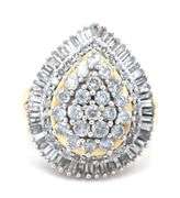 14kt Yellow gold 1.65ctw RBC and baguette diamond cluster pear shaped ring