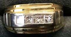 MEN’S 14K TWO TONE (YELLOW+WHITE) GOLD NATURAL DIAMOND WEDDING BAND