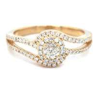 14kt Yellow gold 0.30ct crown of light center in diamond semi ring