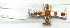 Vintage 925 sterling silver amber cross pendant on Italian chain necklace