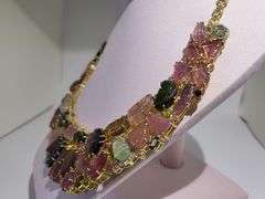Mid-Century Style Diamond and Multicolor Tourmaline Necklace
