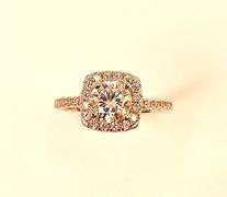 14 Kt White Gold Plate 6.5 mm Amber Ice Fire Moissanite Ring