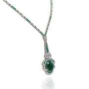 18k White Gold and Emerald Diamond Pear Necklace