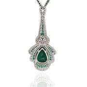 18k White Gold and Emerald Diamond Pear Necklace