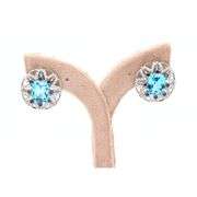 14k White Gold Natural Blue Topaz and Diamond Earrings