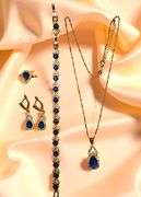 Gorgeous 18 Kt Gold Plate 5 Piece Lab Simulated Midnight Blue Sapphire Set