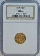 Nearly Gem BU 1925-D $2.50 Indian Gold Piece. NGC MS64