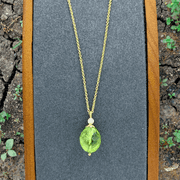 18kt Yellow gold Peridot & Bezel Set Accent Diamond Pendant on chain