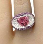 18kt White gold 4.50ct pink tourmaline and pave diamond and pink sapphire ring