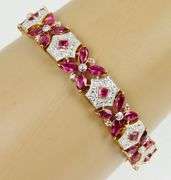 Sterling Rose Gold Rubies & Diamond Accent Bracelet