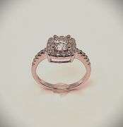 14 Kt White Gold Plate 6.5 mm Amber Ice Fire Moissanite Ring