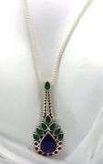 Set of 925 sterling silver multi color gemstone pendant on chain with matching earrings
