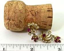 Feminine 14K Yellow Gold Ruby & Diamond Dangle Earrings